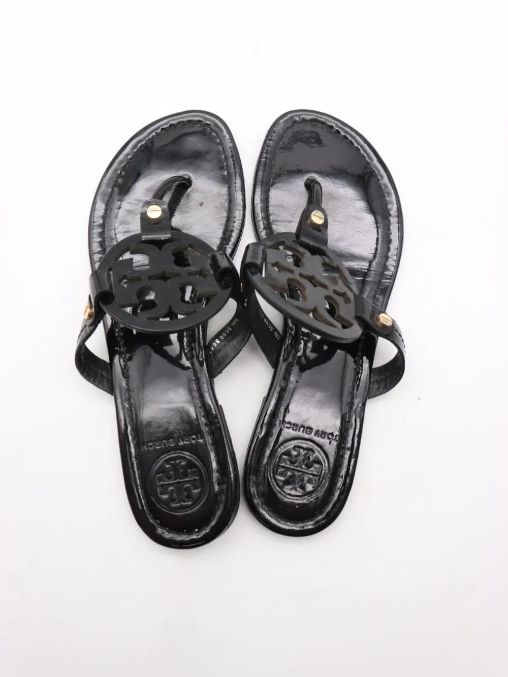 Tory Burch Miller Sandals Women's Size 6 M Patent Leather Black Casual Shoes